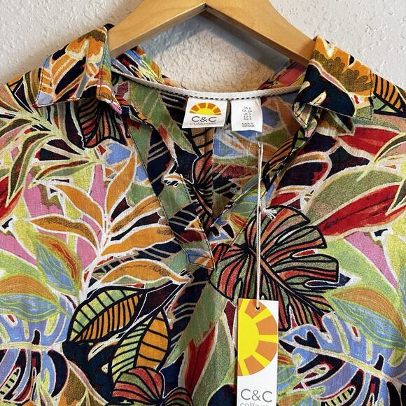 NWT C&C California Dress Small Orange Floral Linen Tropical Vacation Beach - Picture 4 of 11